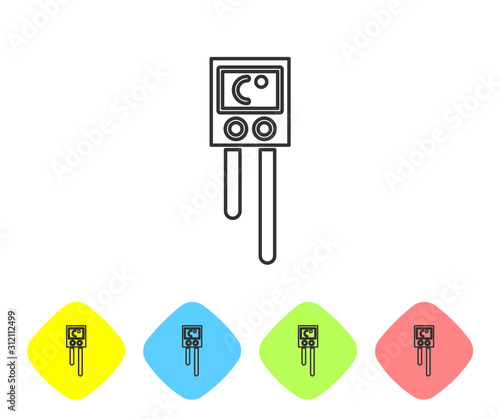 Grey line Temperature and humidity sensor icon isolated on white background. Set icons in color rhombus buttons. Vector Illustration