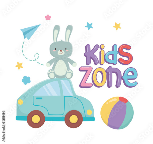 kids zone  rabbit furry and blue car toys