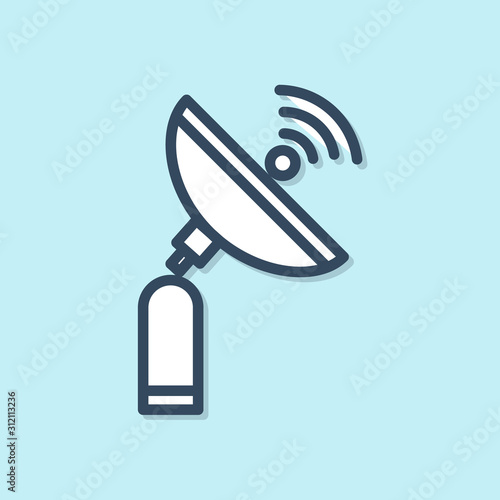Blue line Radar icon isolated on blue background. Search system. Satellite sign.  Vector Illustration