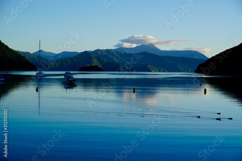 Lake and mountains Marlborough Sounds New Zealand
