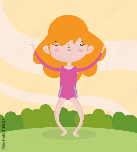 childrens day, little girl with sport clothes in the park