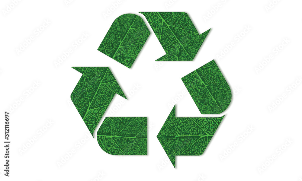 Obraz premium eco green recycle symbol made with leaf texture, sustainable living concept