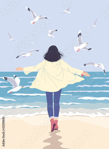 Young Woman Enjoy the Sea Coast