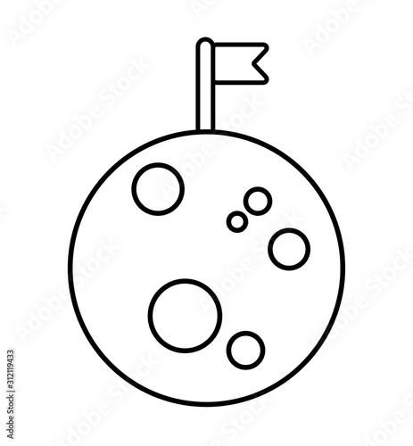 Moon with flag ouline icon isolated on white background. simple Linear style sign for mobile concept and web design.