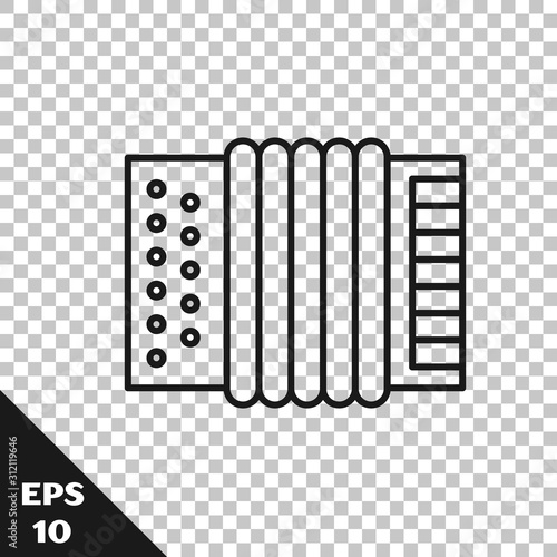 Black line Musical instrument accordion icon isolated on transparent background. Classical bayan, harmonic.  Vector Illustration