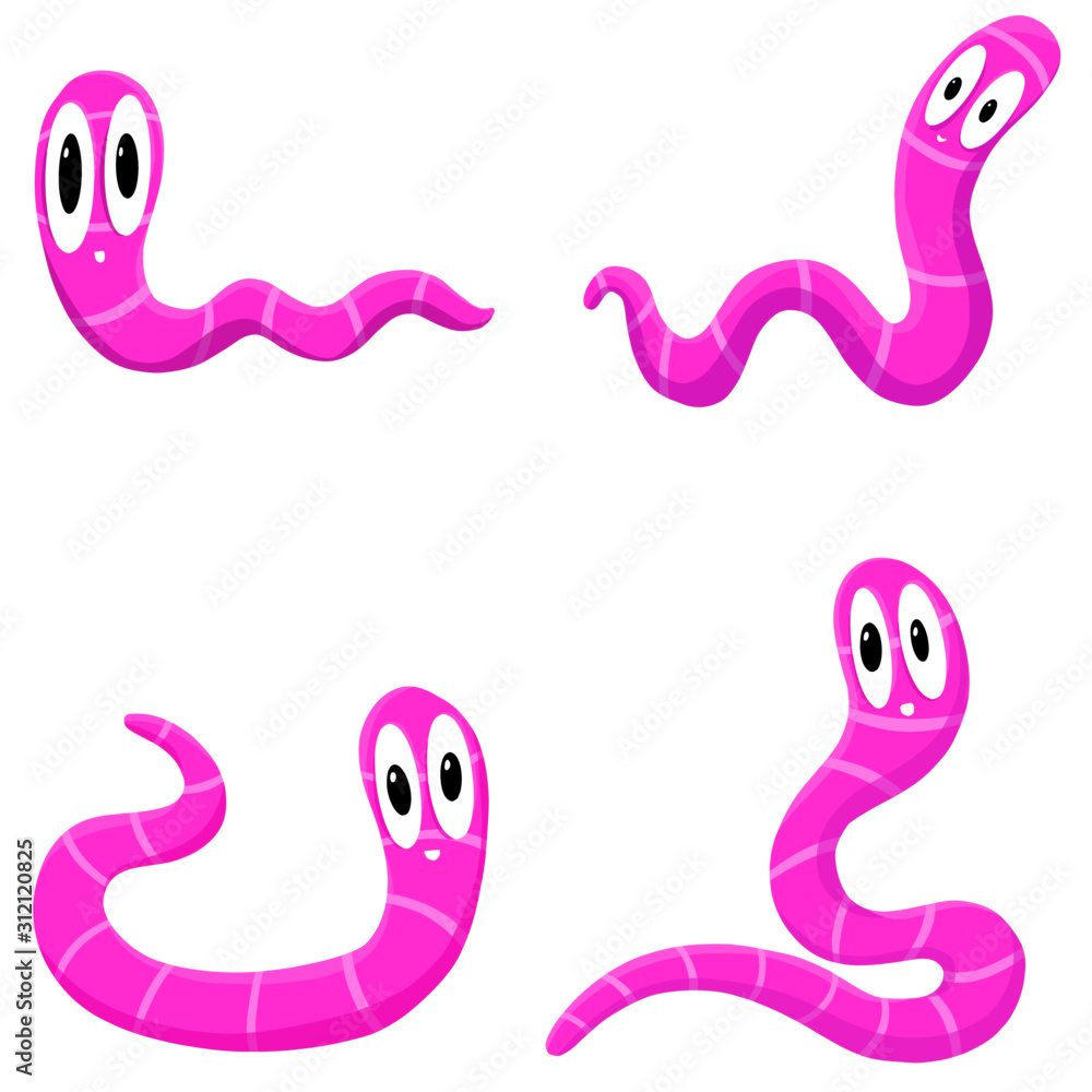 Collection of Four Earth Worm Cartoon Character Vector Illustration Collection of Four Earth Worm Cartoon Character Vector Illustration
