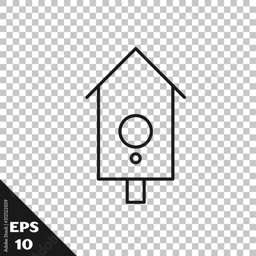 Black line Retro wall watch icon isolated on transparent background. Cuckoo clock sign. Antique pendulum clock.  Vector Illustration