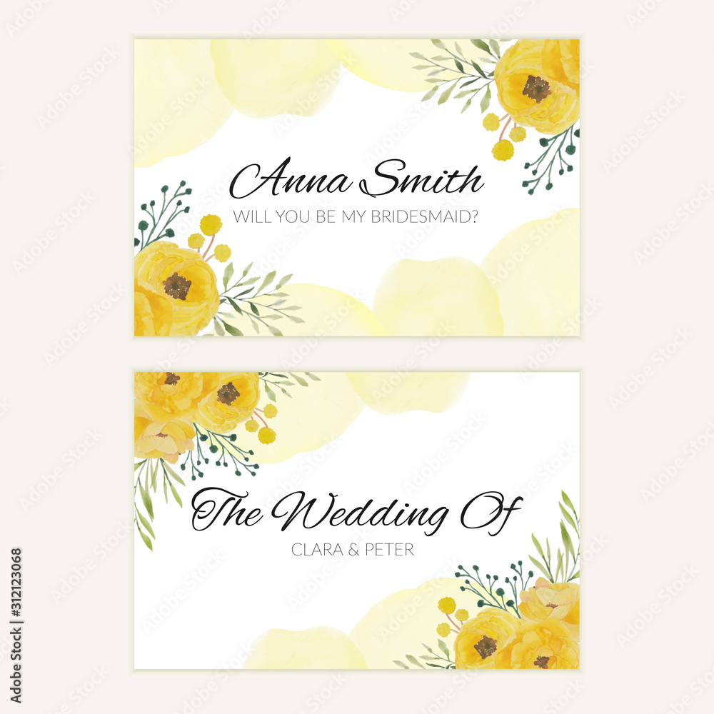 Floral watercolor bridesmaid greeting card in yellow color