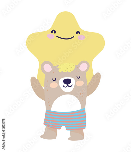 baby shower cute bear and star cartoon