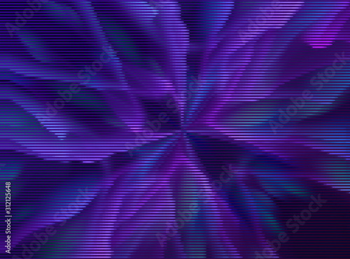 Vector warped lines blue background. Modern abstract creative backdrop with multicolor variable width stripes. Twisted stripes optical illusion. Moire waves.