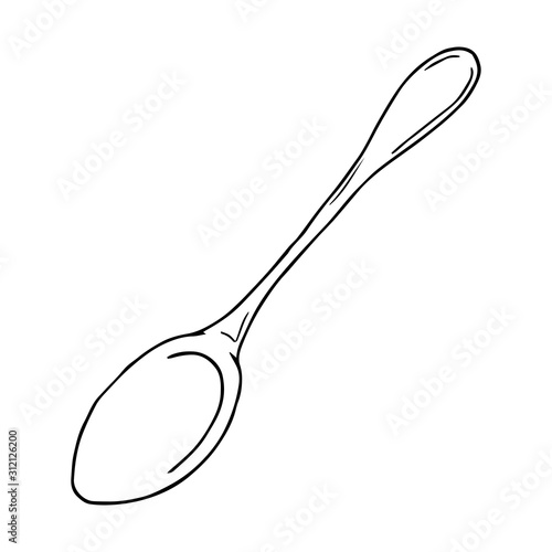 Spoon icon. Vector illustration of a small coffee spoon. Hand drawn teaspoon, dessert spoon.