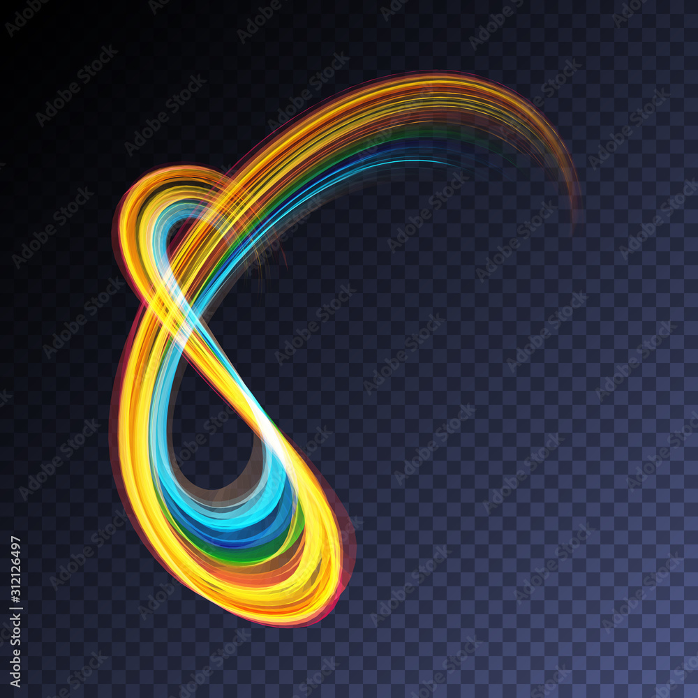 Vector magic glowing swirl trail transparent light effect. Bright shine wavy element for your design. Vector magic glowing swirl trail transparent light effect. Bright shine wavy element for your design.