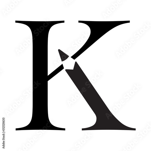 Letter K logo with pencil