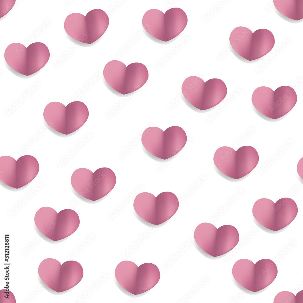 Valentine day seamless background with paper hearts