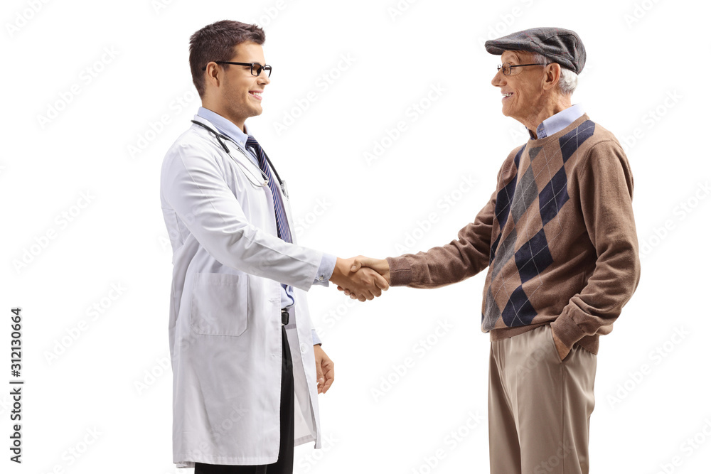 Male doctor shaking hands with an elderly man Male doctor shaking hands with an elderly man