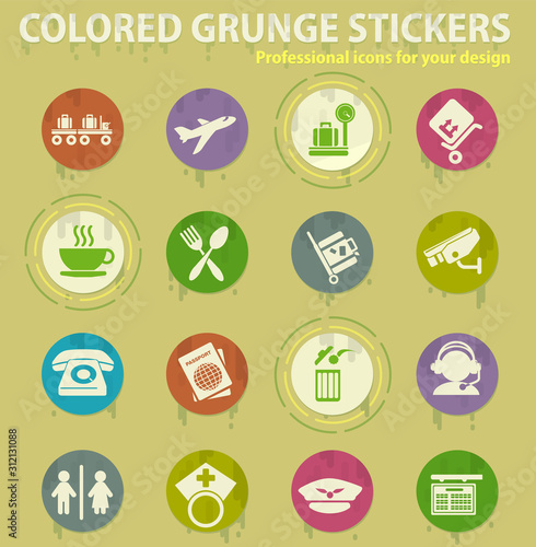 Airport and transport colored grunge icons