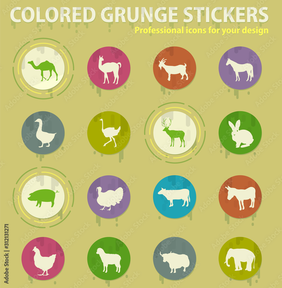 farm animals colored grunge icons farm animals colored grunge icons
