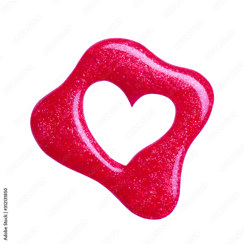 Blot of red nail polish shaped cut out heart isolated on white