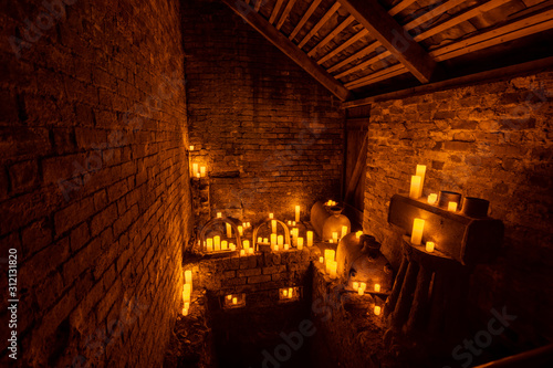 Candle lit room with many candles at night beauty