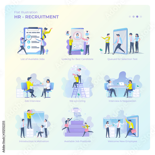 Collection of vector design illustrations about human resources for graphic resources