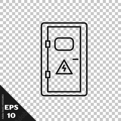 Black line Electrical cabinet icon isolated on transparent background.  Vector Illustration