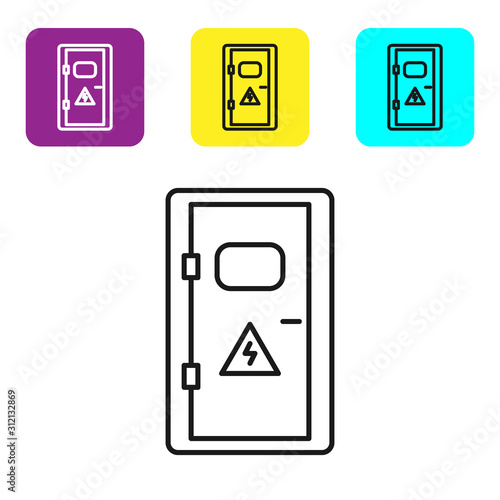 Black line Electrical cabinet icon isolated on white background. Set icons colorful square buttons. Vector Illustration