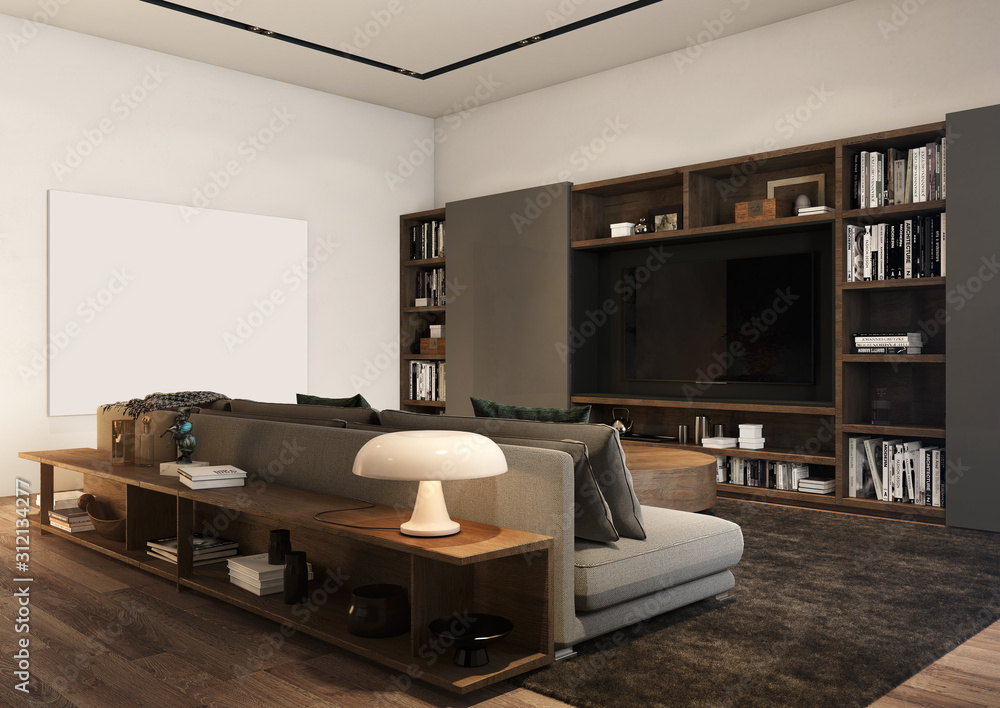 Modern interior of living room and kitchen Modern interior of living room and kitchen