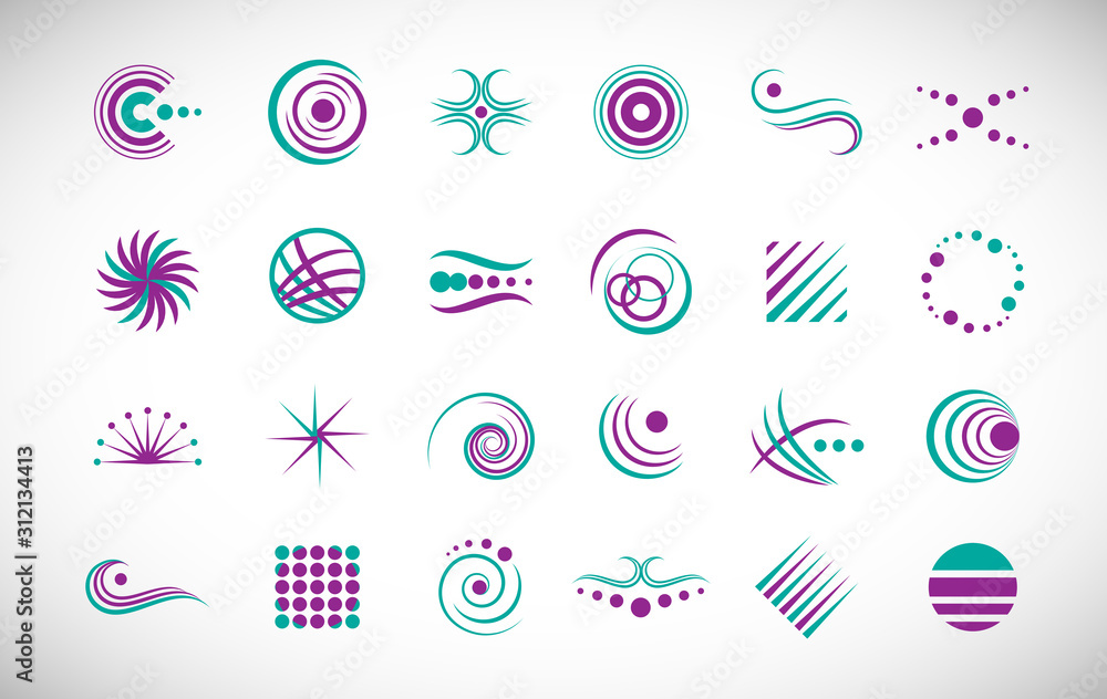 Abstract Element Logo Set. Vector Isolated On Gray. Abstract Element Logo For Company And Business Symbol, Spiral Icon And Swirl Element. Creative Icons For Corporate Logo. Abstract Modern Template Abstract Element Logo Set. Vector Isolated On Gray. Abstract Element Logo For Company And Business Symbol, Spiral Icon And Swirl Element. Creative Icons For Corporate Logo. Abstract Modern Template