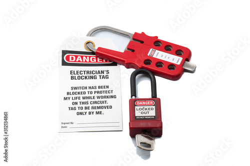 Tag Out Danger Label with Red padlock and Hasp