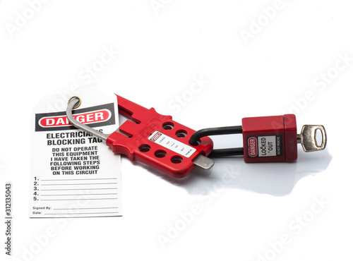 Tag Out Danger Label with Red padlock and Hasp