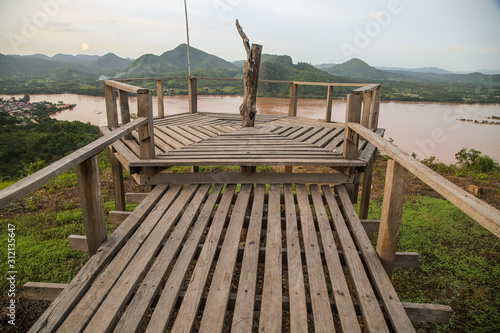 Wooden bridge at the top of Phu Lam Duan Mountain Viewpoint on the hill photo