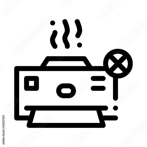 Broken Printer Icon Vector. Outline Broken Printer Sign. Isolated Contour Symbol Illustration