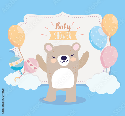 baby shower cute bear with short pants balloons rattle cartoon