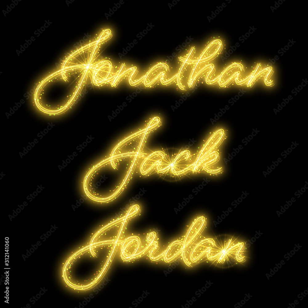 Male names made of sparkler. Design element for birthday card, bachelor party or wedding invitation Male names made of sparkler. Design element for birthday card, bachelor party or wedding invitation
