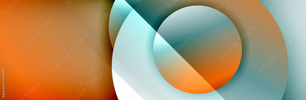 Dynamic trendy geometrical abstract background. Circles, round shapes 3d shadow effects and fluid gradients. Modern overlapping round forms Dynamic trendy geometrical abstract background. Circles, round shapes 3d shadow effects and fluid gradients. Modern overlapping round forms