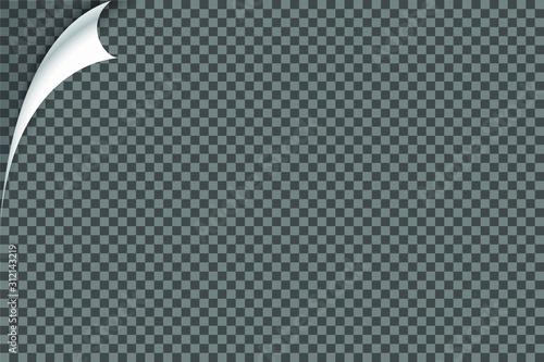 Transparent background with flipped withe corner, vector illustration.
