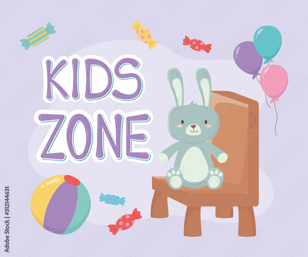 kids zone, cute rabbit sitting on chair