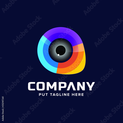 Pin with Camera photography logo icon vector template isolated on black background. colorful concept.