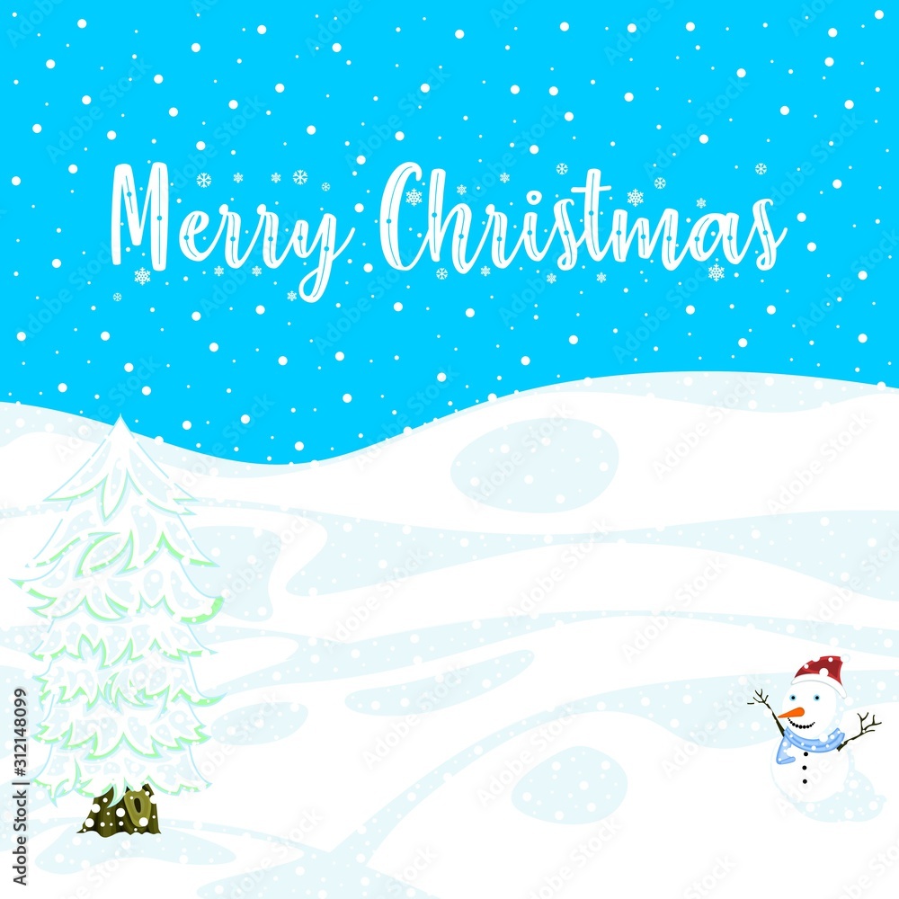 Merry Christmas Background Design in Winter with Snowman for Theme or Wallpaper