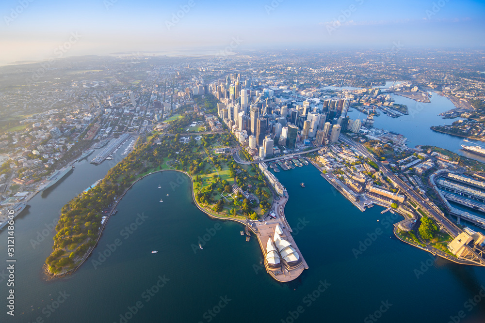 Sydney Harbour from high above aerial view - obrazy, fototapety, plakaty 