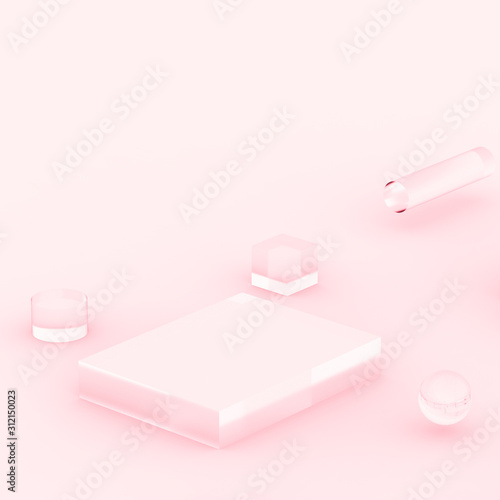 3d pink rose pastel minimal studio background. Abstract 3d geometric shape object illustration render.  Display for cosmetics and beauty fashion product.