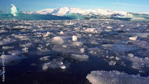 Slow moving ice in Jökulsárlón glacial lagoon in southeastern Iceland