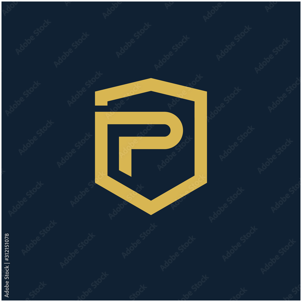 initial Letter P with Shield frame line art element. Shield Line geometry for Security logo. Logo Icon Template for Web and Business Card, Letter Logo Template on Black Background. - vector initial Letter P with Shield frame line art element. Shield Line geometry for Security logo. Logo Icon Template for Web and Business Card, Letter Logo Template on Black Background. - vector