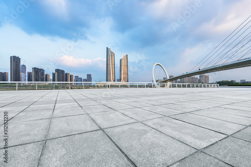 nanjing Panoramic skyline and buildings with empty square floor.