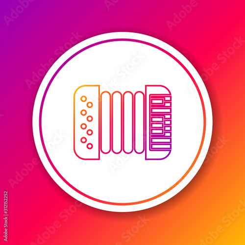 Color line Musical instrument accordion icon isolated on color background. Classical bayan, harmonic. Circle white button. Vector Illustration