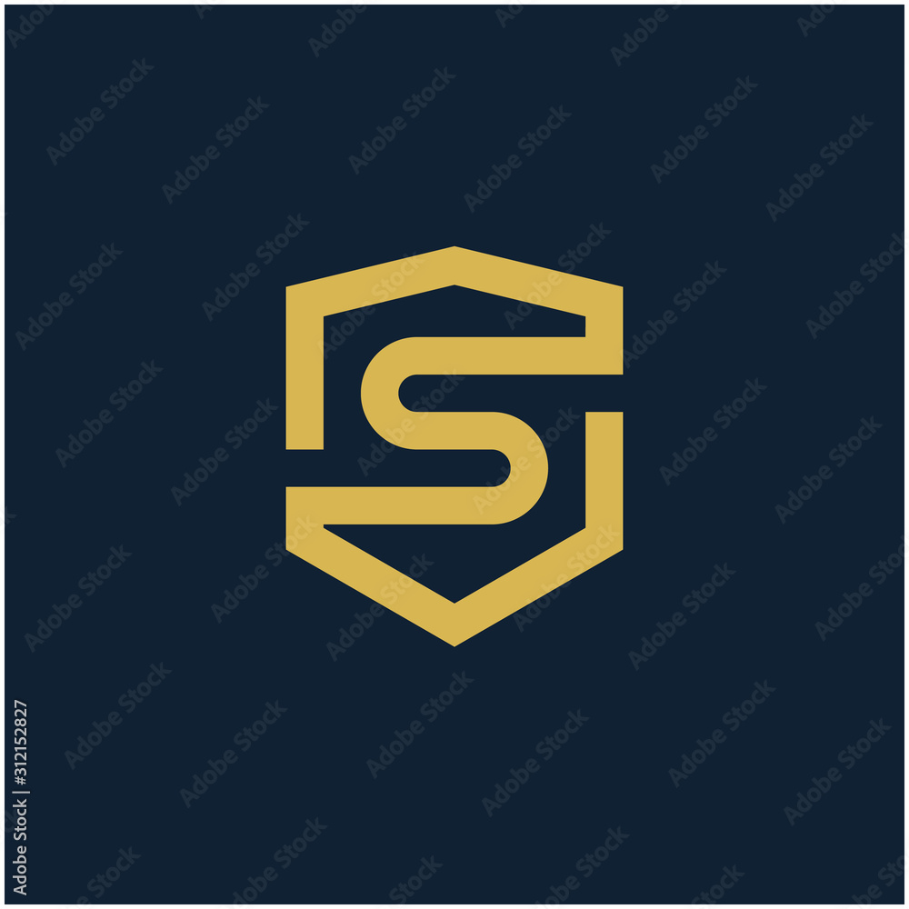 initial Letter S with Shield frame line art element. Shield Line geometry for Security logo. Logo Icon Template for Web and Business Card, Letter Logo Template on Black Background. - vector initial Letter S with Shield frame line art element. Shield Line geometry for Security logo. Logo Icon Template for Web and Business Card, Letter Logo Template on Black Background. - vector