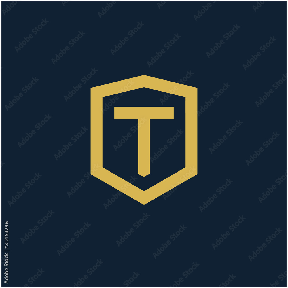 initial Letter T with Shield frame line art element. Shield Line geometry for Security logo. Logo Icon Template for Web and Business Card, Letter Logo Template on Black Background. - vector initial Letter T with Shield frame line art element. Shield Line geometry for Security logo. Logo Icon Template for Web and Business Card, Letter Logo Template on Black Background. - vector