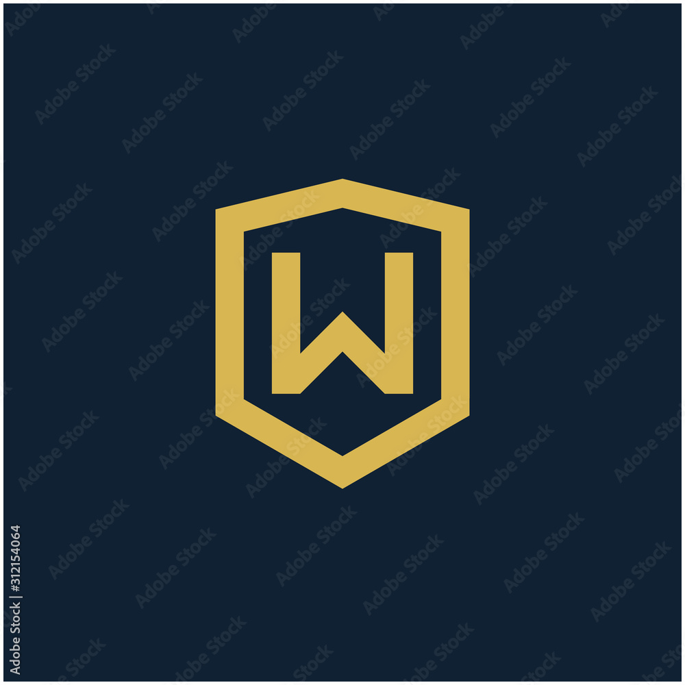 initial Letter W with Shield frame line art element. Shield Line geometry for Security logo. Logo Icon Template for Web and Business Card, Letter Logo Template on Black Background. - vector initial Letter W with Shield frame line art element. Shield Line geometry for Security logo. Logo Icon Template for Web and Business Card, Letter Logo Template on Black Background. - vector