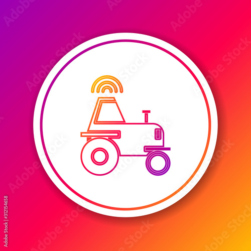 Color line Self driving wireless tractor on a smart farm icon isolated on color background. Smart agriculture implement element. Circle white button. Vector Illustration