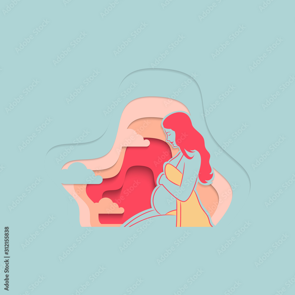 Beauty pregnant woman. Paper cut Vector illustration of women waiting for a baby. Happy mom expecting baby. Pregnancy. Beauty pregnant woman. Paper cut Vector illustration of women waiting for a baby. Happy mom expecting baby. Pregnancy.